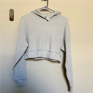 Alo Muse ribbed cropped hoodie. Ivory Heather